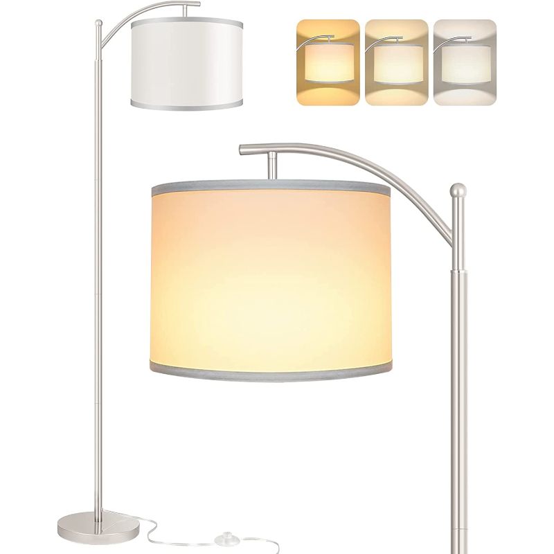 Stehlampe mit 3 Farbtemperaturen LED-Glühbirne, Stehlampe hohe industrielle Stehlampe Lesen für Schlafzimmer, Büro, weiße Lampenschirm enthalten