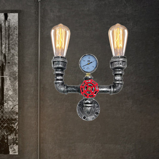 Frendorf | Verlebter Silber 2 Licht Wandmontierte Rohr Licht Vintage Metall U-förmige Wandleuchte Lampe