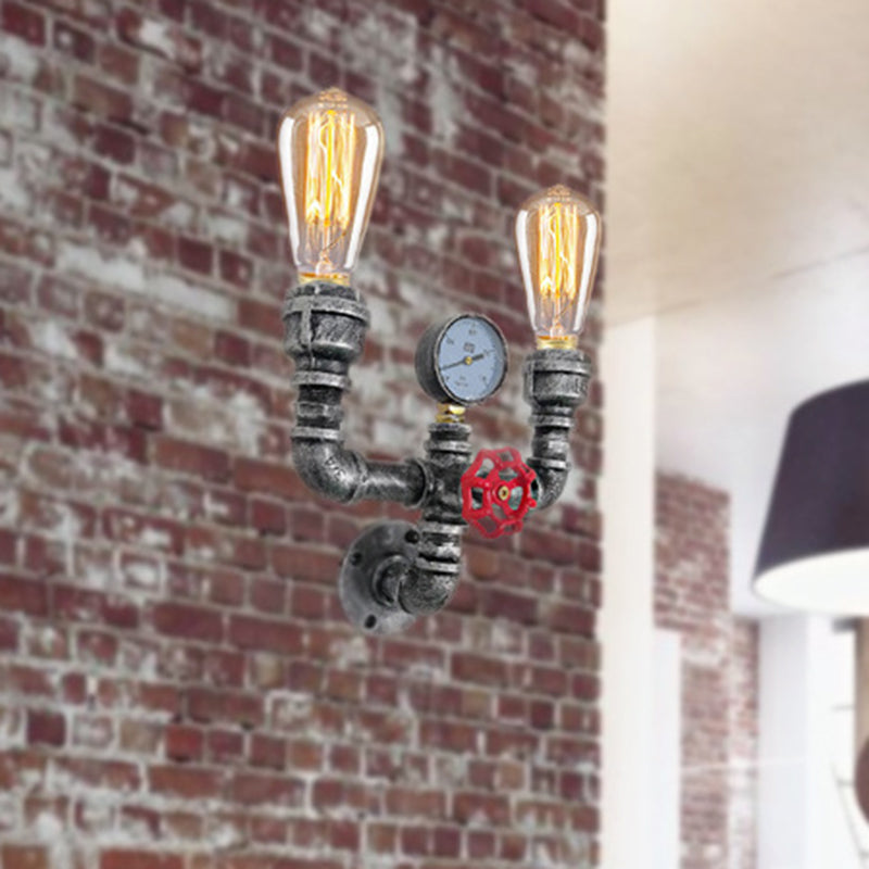 Frendorf | Verlebter Silber 2 Licht Wandmontierte Rohr Licht Vintage Metall U-förmige Wandleuchte Lampe
