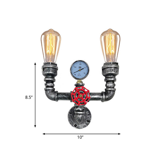 Frendorf | Verlebter Silber 2 Licht Wandmontierte Rohr Licht Vintage Metall U-förmige Wandleuchte Lampe