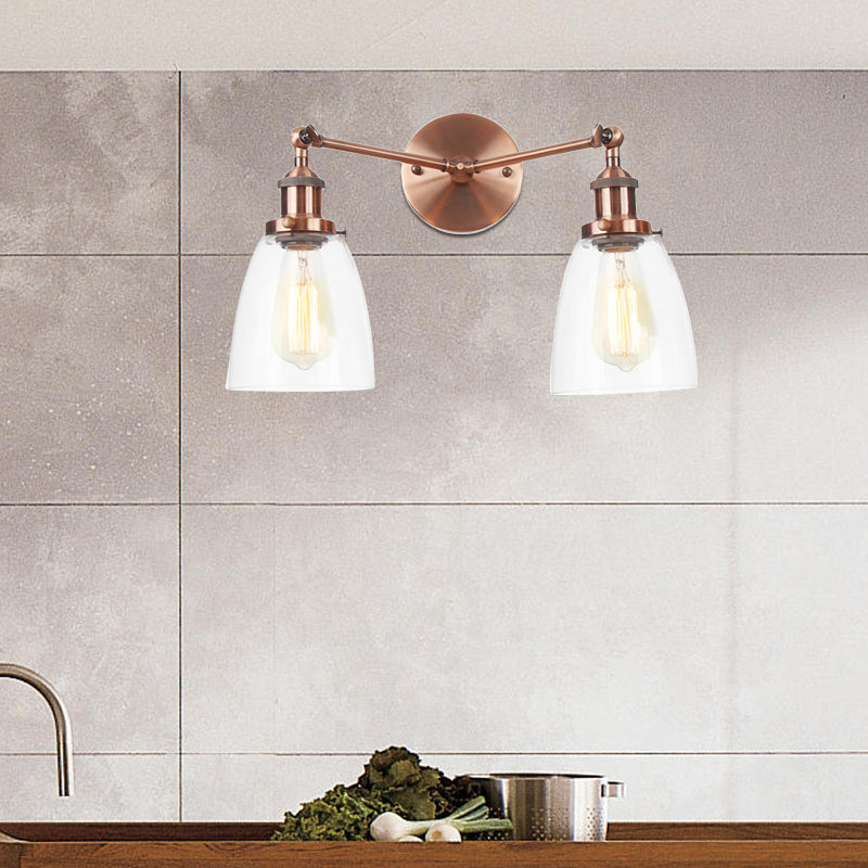 Frendorf | Tapered Clear Glass Wandlamp Industrieel 2 Lichten Binnen Sconces Verlichtingsarmatuur in Zwart/Bronze/Brass