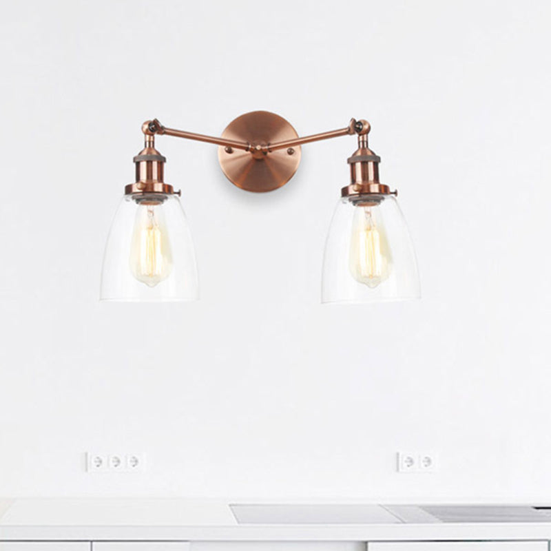 Frendorf | Tapered Clear Glass Wandlamp Industrieel 2 Lichten Binnen Sconces Verlichtingsarmatuur in Zwart/Bronze/Brass