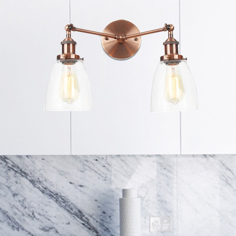 Frendorf | Tapered Clear Glass Wandlamp Industrieel 2 Lichten Binnen Sconces Verlichtingsarmatuur in Zwart/Bronze/Brass