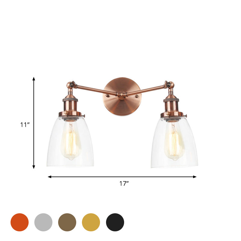 Frendorf | Tapered Clear Glass Wandlamp Industrieel 2 Lichten Binnen Sconces Verlichtingsarmatuur in Zwart/Bronze/Brass
