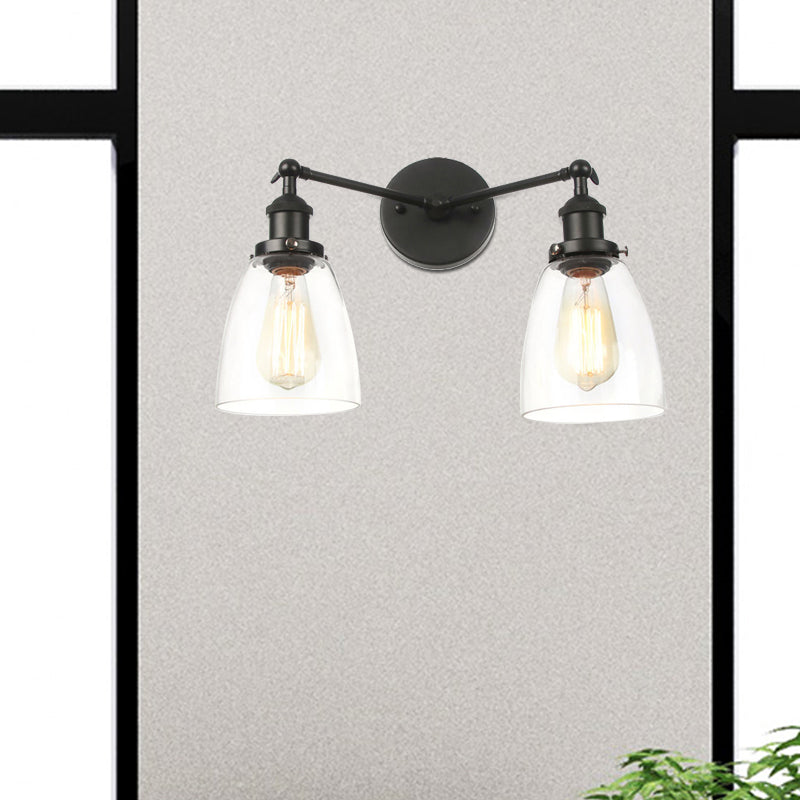 Frendorf | Tapered Clear Glass Wandlamp Industrieel 2 Lichten Binnen Sconces Verlichtingsarmatuur in Zwart/Bronze/Brass