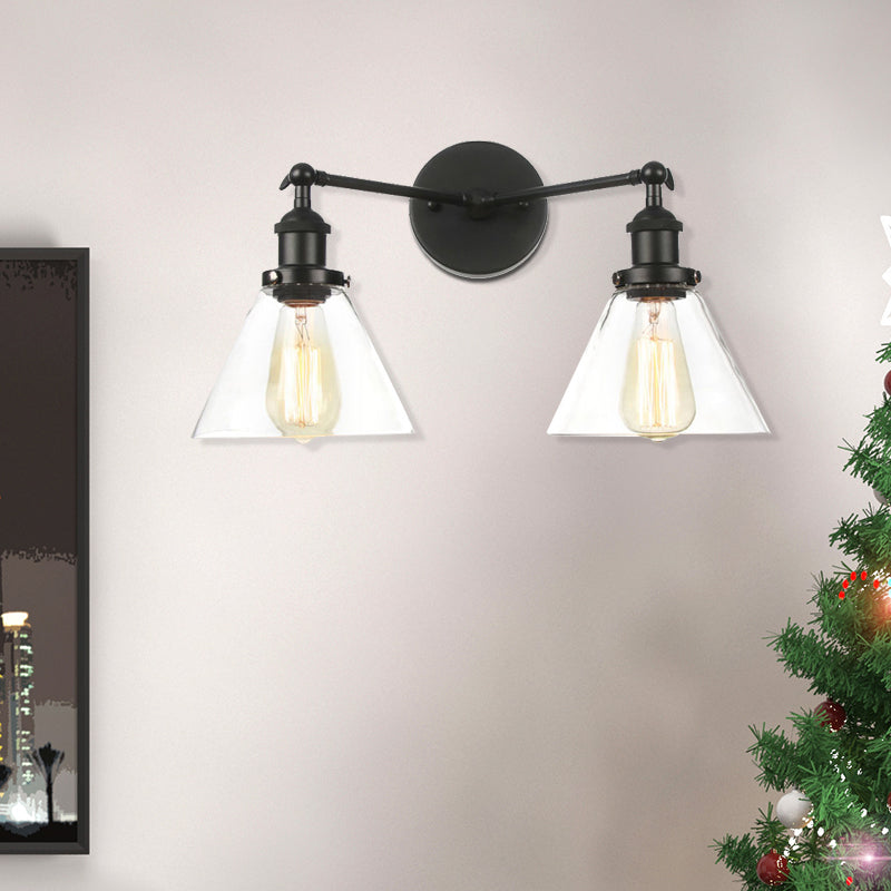 Frendorf | Klarer Glas konische Wandmontage Licht Vintage 2 Lichter Wohnzimmer Wandleuchten Leuchte in Schwarz/Messing/Bronze