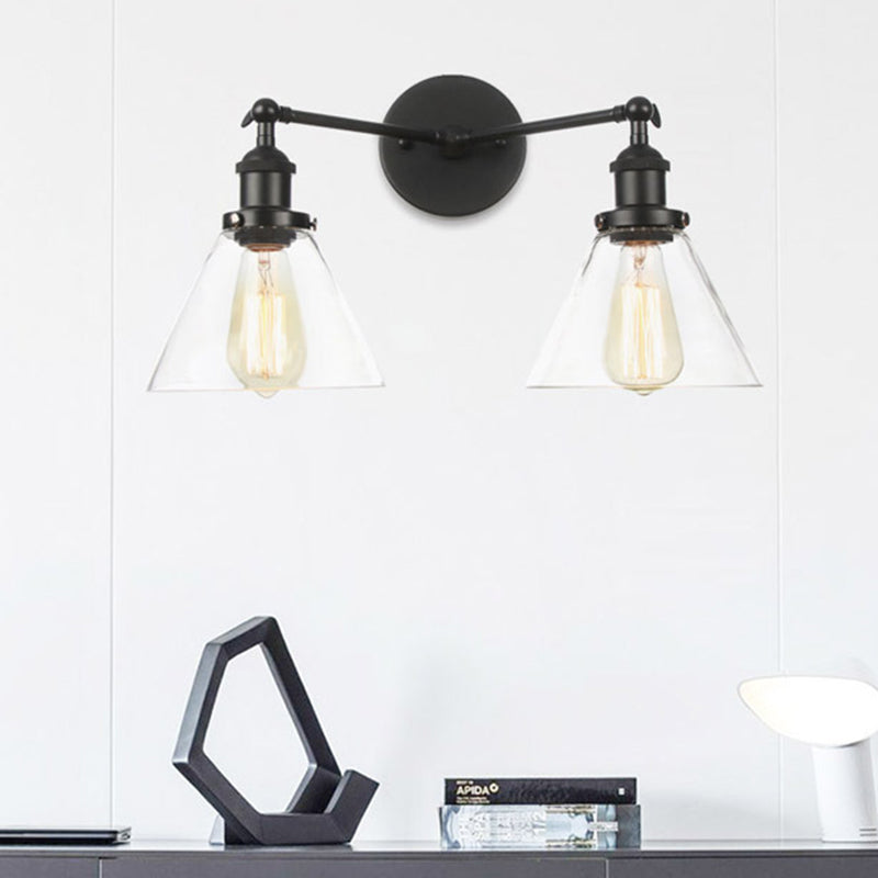 Frendorf | Klarer Glas konische Wandmontage Licht Vintage 2 Lichter Wohnzimmer Wandleuchten Leuchte in Schwarz/Messing/Bronze