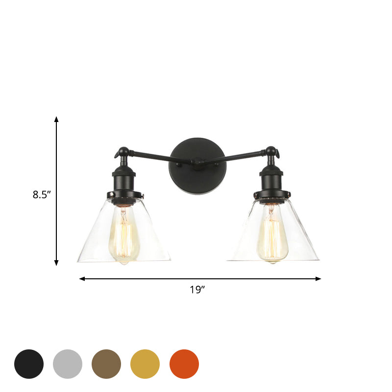 Frendorf | Klarer Glas konische Wandmontage Licht Vintage 2 Lichter Wohnzimmer Wandleuchten Leuchte in Schwarz/Messing/Bronze