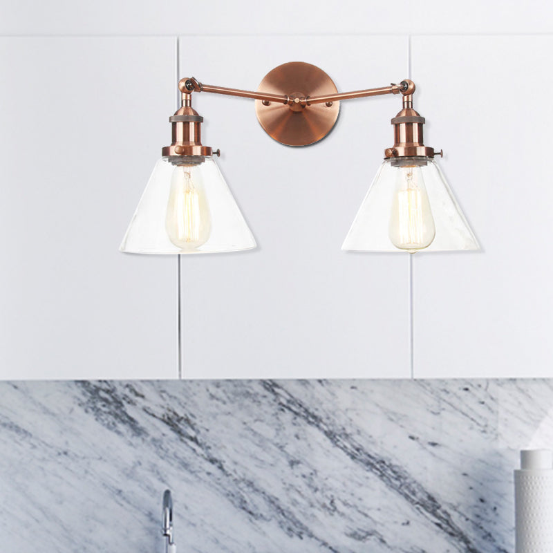 Frendorf | Klarer Glas konische Wandmontage Licht Vintage 2 Lichter Wohnzimmer Wandleuchten Leuchte in Schwarz/Messing/Bronze