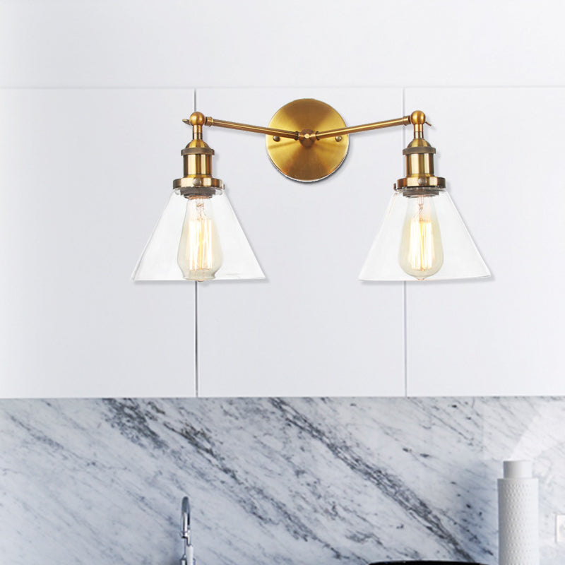 Frendorf | Klarer Glas konische Wandmontage Licht Vintage 2 Lichter Wohnzimmer Wandleuchten Leuchte in Schwarz/Messing/Bronze
