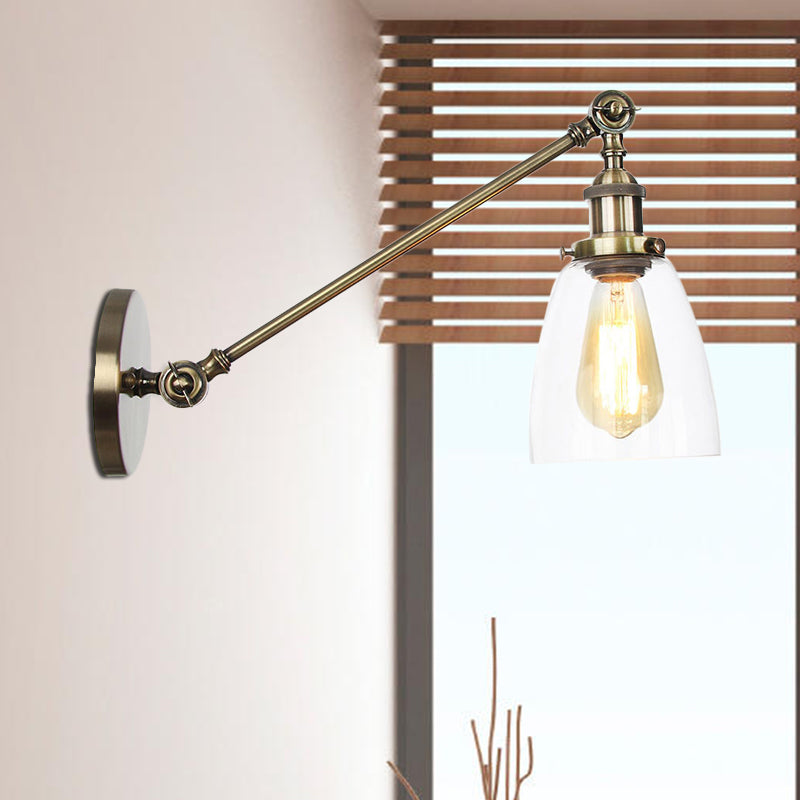 Frendorf | Schwarz/Bronze/Messing 1-licht Wandlampenarmatur Industrie-Stil Klarglas Kegelleuchte mit Arm, 8"/12" L