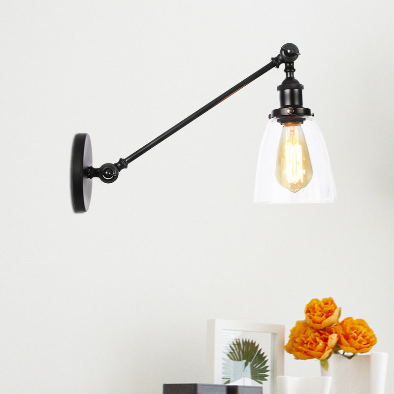 Frendorf | Schwarz/Bronze/Messing 1-licht Wandlampenarmatur Industrie-Stil Klarglas Kegelleuchte mit Arm, 8"/12" L