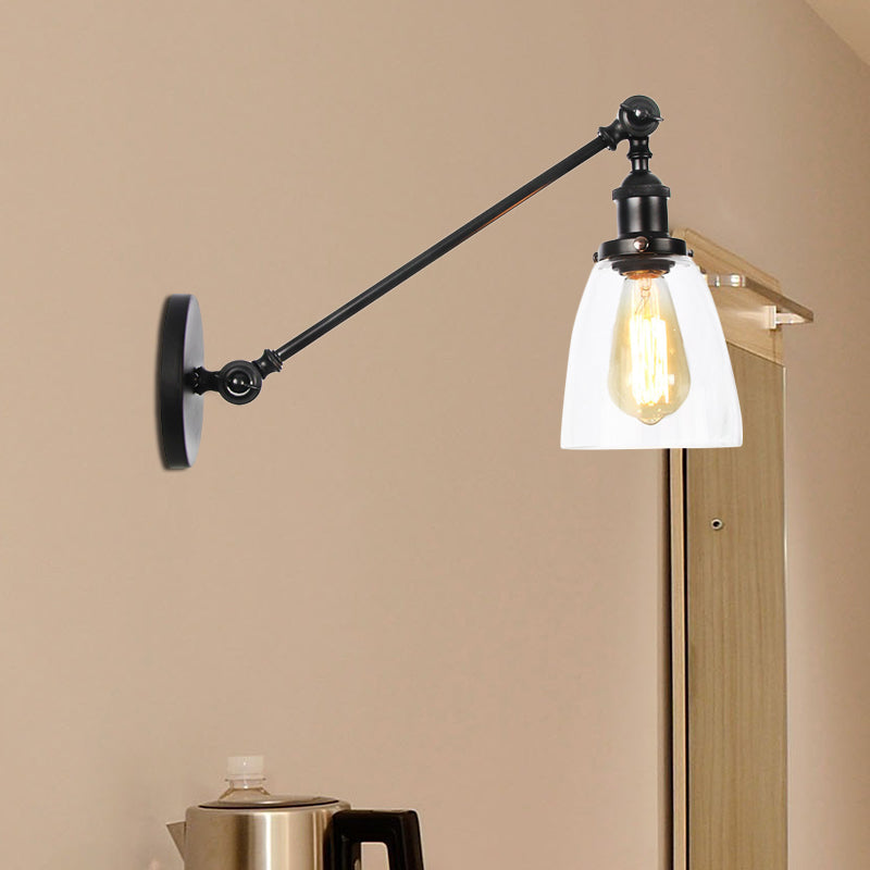 Frendorf | Schwarz/Bronze/Messing 1-licht Wandlampenarmatur Industrie-Stil Klarglas Kegelleuchte mit Arm, 8"/12" L