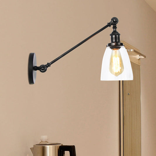 Frendorf | Schwarz/Bronze/Messing 1-licht Wandlampenarmatur Industrie-Stil Klarglas Kegelleuchte mit Arm, 8"/12" L
