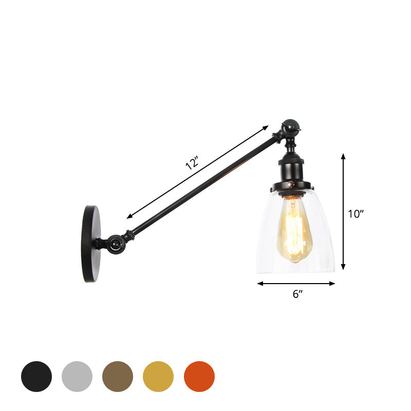 Frendorf | Schwarz/Bronze/Messing 1-licht Wandlampenarmatur Industrie-Stil Klarglas Kegelleuchte mit Arm, 8"/12" L