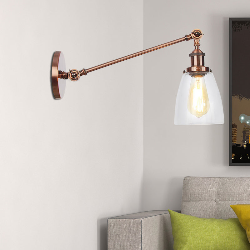 Frendorf | Schwarz/Bronze/Messing 1-licht Wandlampenarmatur Industrie-Stil Klarglas Kegelleuchte mit Arm, 8"/12" L