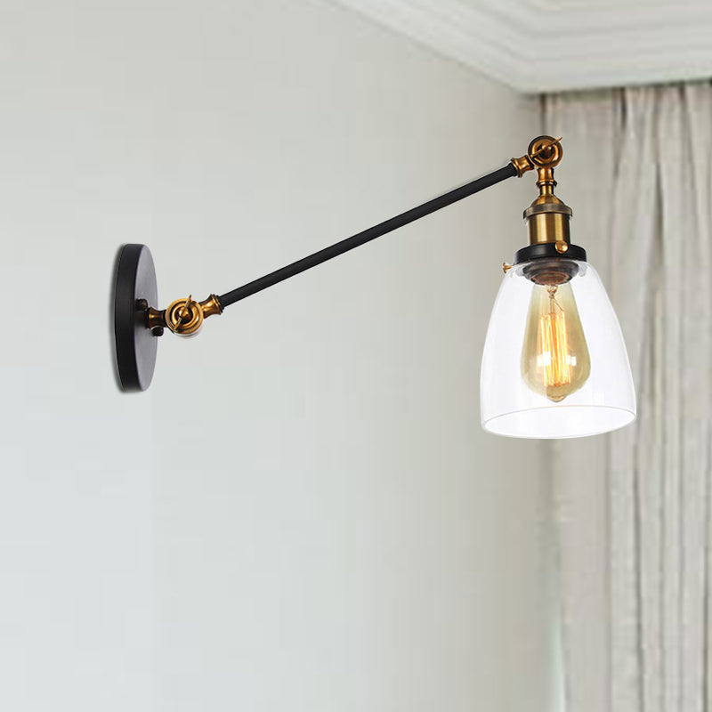 Frendorf | Schwarz/Bronze/Messing 1-licht Wandlampenarmatur Industrie-Stil Klarglas Kegelleuchte mit Arm, 8"/12" L