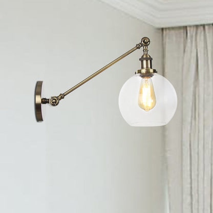 Klares Glas-Globus-Wandlicht Bauernhaus 1 Licht Wohnzimmer Beleuchtung Armatur in Schwarz/Messing/Bronze mit Arm, 8"/12" L