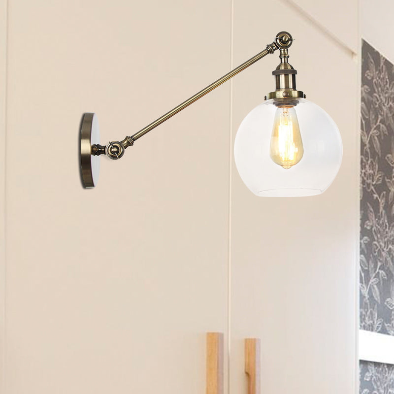 Klares Glas-Globus-Wandlicht Bauernhaus 1 Licht Wohnzimmer Beleuchtung Armatur in Schwarz/Messing/Bronze mit Arm, 8"/12" L