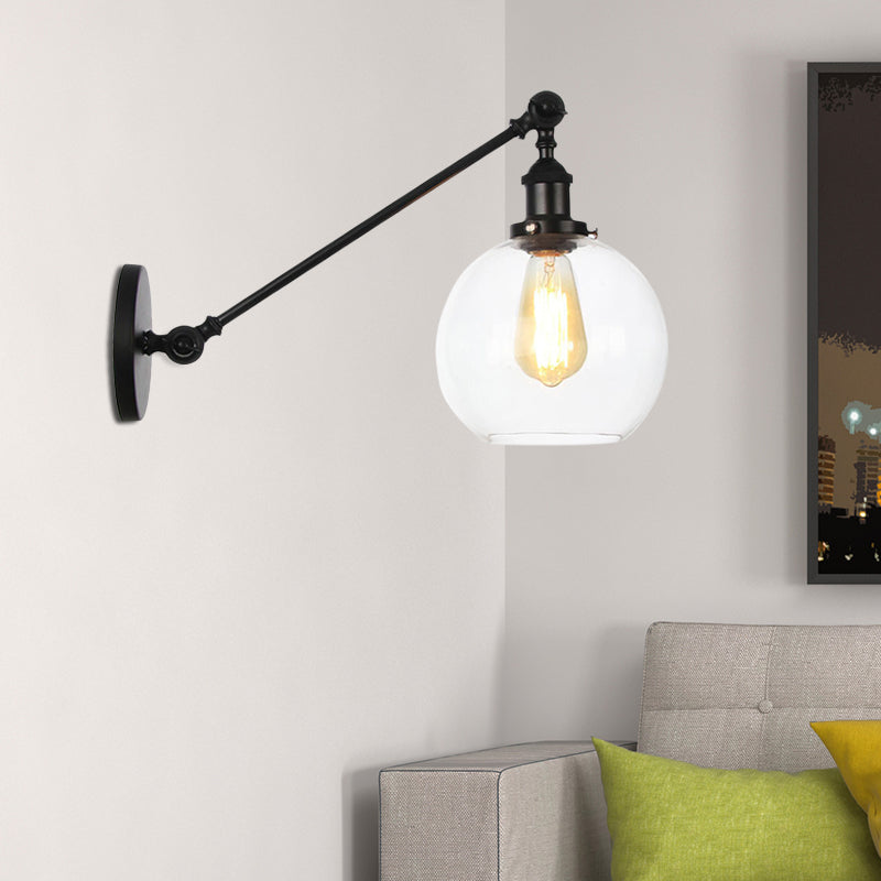 Klares Glas-Globus-Wandlicht Bauernhaus 1 Licht Wohnzimmer Beleuchtung Armatur in Schwarz/Messing/Bronze mit Arm, 8"/12" L