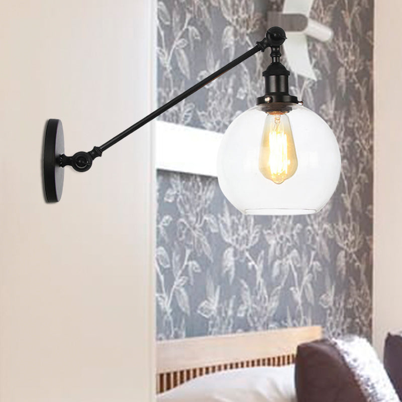 Klares Glas-Globus-Wandlicht Bauernhaus 1 Licht Wohnzimmer Beleuchtung Armatur in Schwarz/Messing/Bronze mit Arm, 8"/12" L