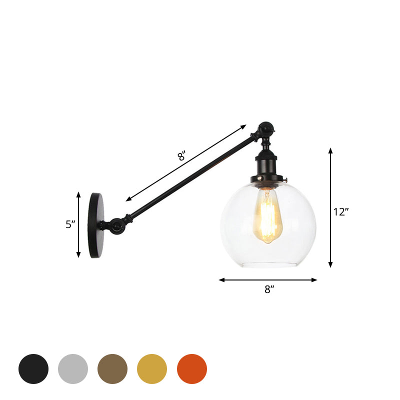 Frendorf | Klar Glas Globe Wandbeleuchtung Landhuis 1 Licht Woonkamer Lichtarmatuur in Zwart/ Messing/ Brons met Arm, 8"/12" L