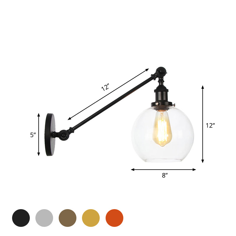 Klares Glas-Globus-Wandlicht Bauernhaus 1 Licht Wohnzimmer Beleuchtung Armatur in Schwarz/Messing/Bronze mit Arm, 8"/12" L