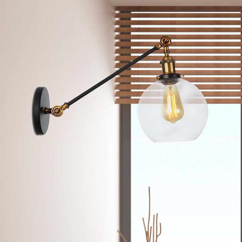 Klares Glas-Globus-Wandlicht Bauernhaus 1 Licht Wohnzimmer Beleuchtung Armatur in Schwarz/Messing/Bronze mit Arm, 8"/12" L