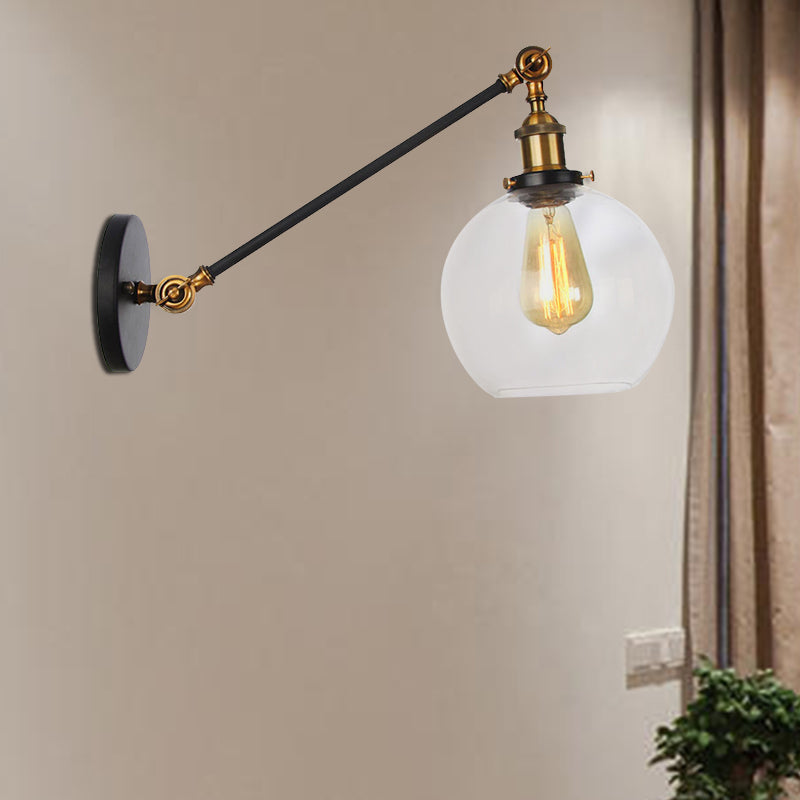 Klares Glas-Globus-Wandlicht Bauernhaus 1 Licht Wohnzimmer Beleuchtung Armatur in Schwarz/Messing/Bronze mit Arm, 8"/12" L