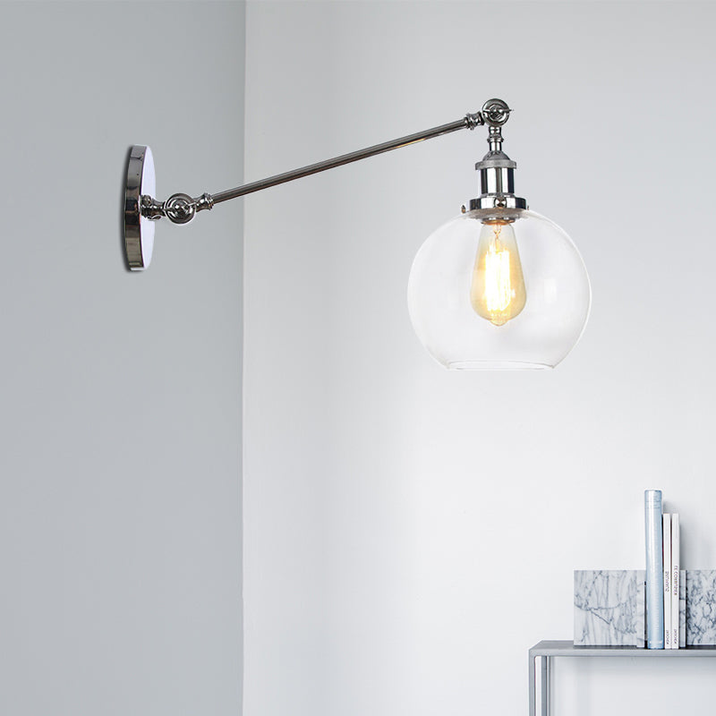 Klares Glas-Globus-Wandlicht Bauernhaus 1 Licht Wohnzimmer Beleuchtung Armatur in Schwarz/Messing/Bronze mit Arm, 8"/12" L