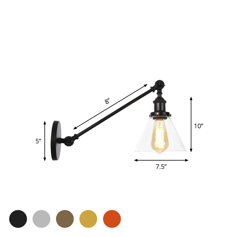 Frendorf | Industriële Conische Wandlamp 1 Lichtheldere Glasverlichting in Zwart/Bronze/Brass, 8"/12" L Arm