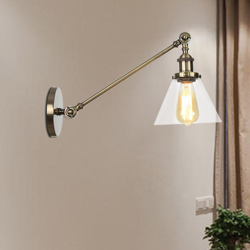 Frendorf | Industriële Conische Wandlamp 1 Lichtheldere Glasverlichting in Zwart/Bronze/Brass, 8"/12" L Arm