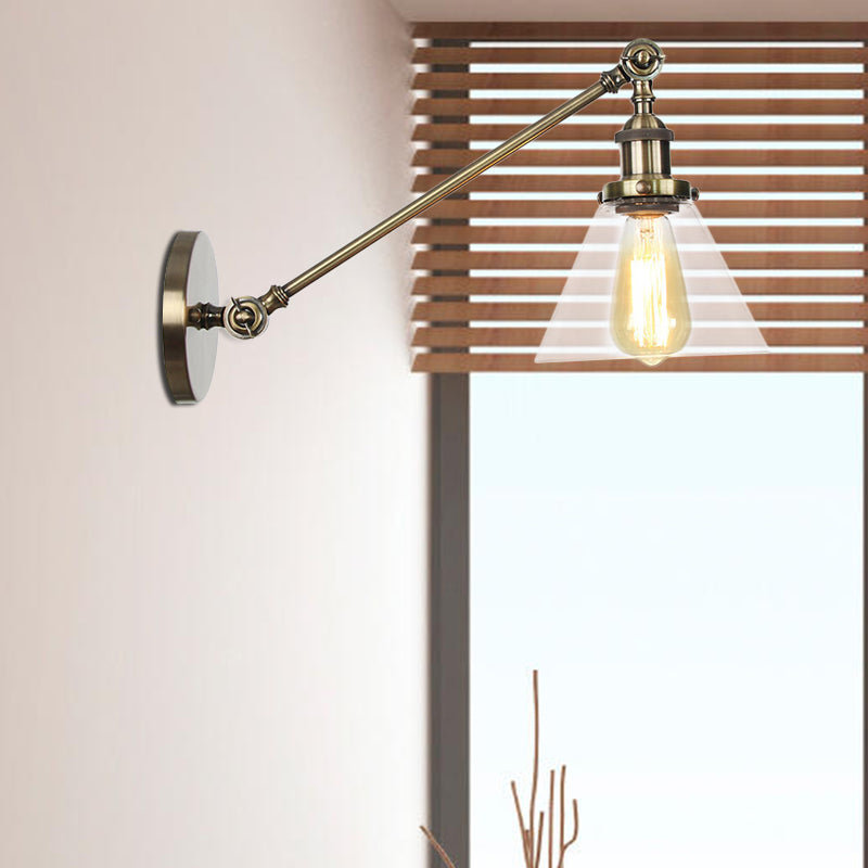 Frendorf | Industriële Conische Wandlamp 1 Lichtheldere Glasverlichting in Zwart/Bronze/Brass, 8"/12" L Arm