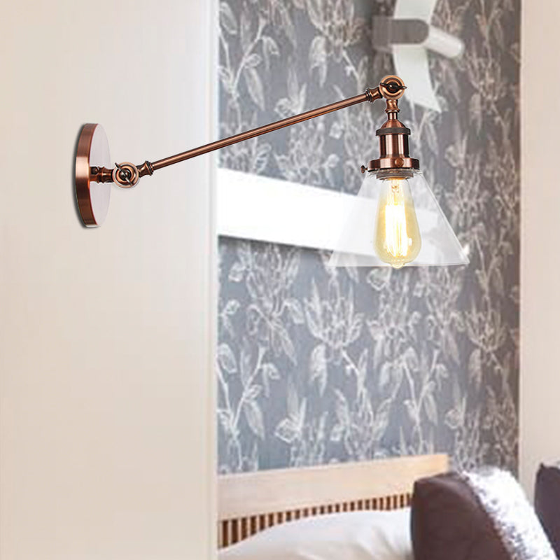Frendorf | Industriële Conische Wandlamp 1 Lichtheldere Glasverlichting in Zwart/Bronze/Brass, 8"/12" L Arm