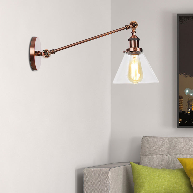 Frendorf | Industriële Conische Wandlamp 1 Lichtheldere Glasverlichting in Zwart/Bronze/Brass, 8"/12" L Arm