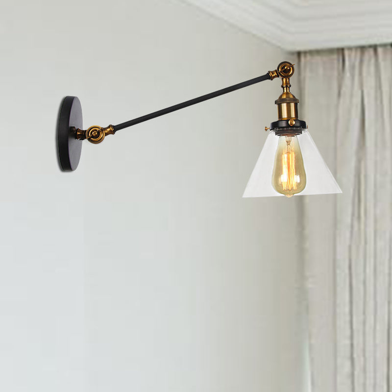 Frendorf | Industriële Conische Wandlamp 1 Lichtheldere Glasverlichting in Zwart/Bronze/Brass, 8"/12" L Arm