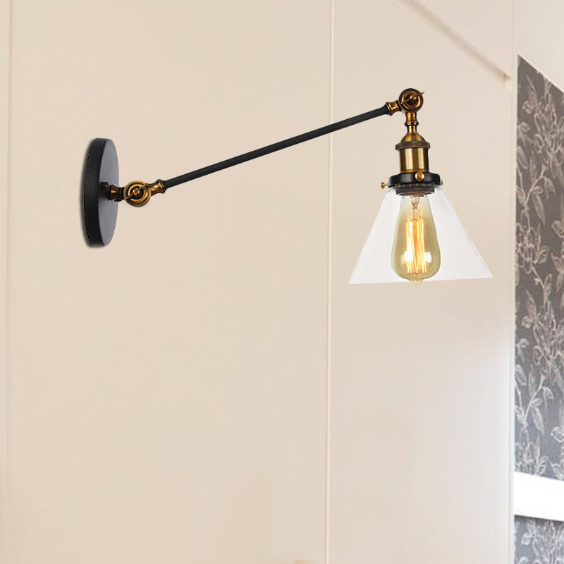 Frendorf | Industriële Conische Wandlamp 1 Lichtheldere Glasverlichting in Zwart/Bronze/Brass, 8"/12" L Arm