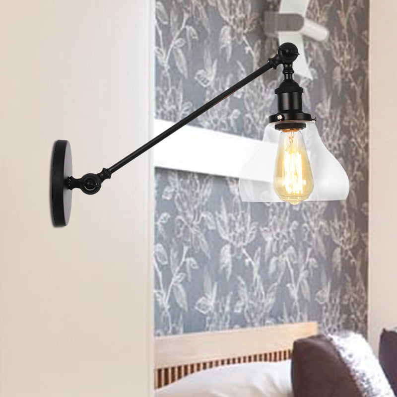 Frendorf | 1 Licht Binnenverlichting Armatuur Boerderij Zwart/Bronze/Brass Wandlamp met Pear Duidelijk Glazen Schaduw, 8"/12" L Arm