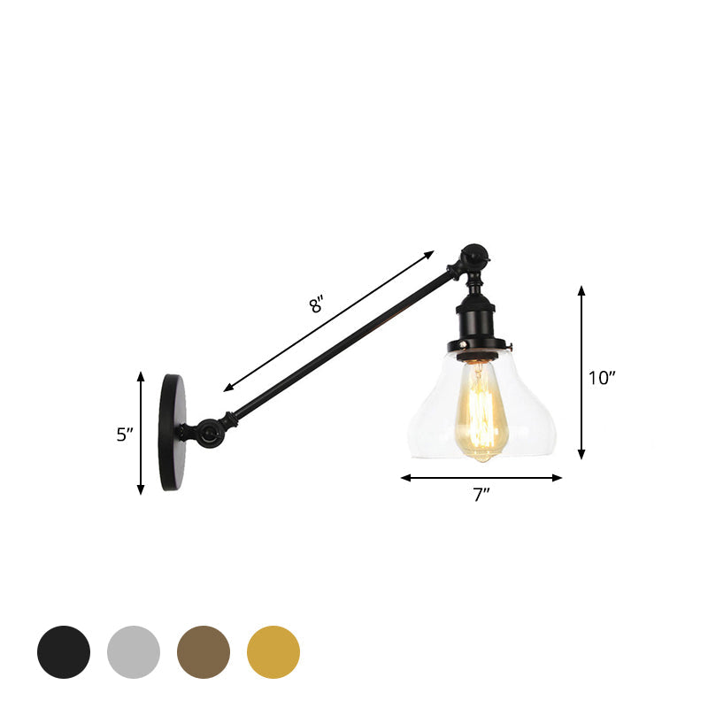 Frendorf | 1 Licht Binnenverlichting Armatuur Boerderij Zwart/Bronze/Brass Wandlamp met Pear Duidelijk Glazen Schaduw, 8"/12" L Arm