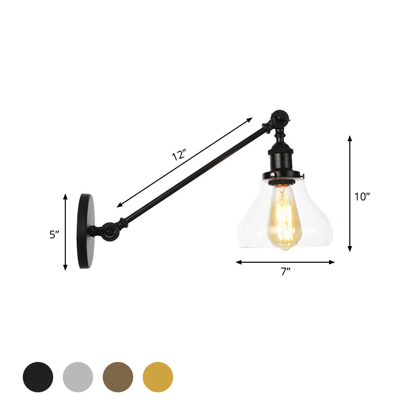 Frendorf | 1 Licht Binnenverlichting Armatuur Boerderij Zwart/Bronze/Brass Wandlamp met Pear Duidelijk Glazen Schaduw, 8"/12" L Arm