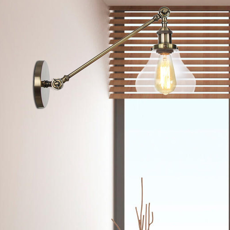 Frendorf | 1 Licht Binnenverlichting Armatuur Boerderij Zwart/Bronze/Brass Wandlamp met Pear Duidelijk Glazen Schaduw, 8"/12" L Arm