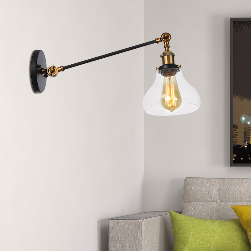 Frendorf | 1 Licht Binnenverlichting Armatuur Boerderij Zwart/Bronze/Brass Wandlamp met Pear Duidelijk Glazen Schaduw, 8"/12" L Arm
