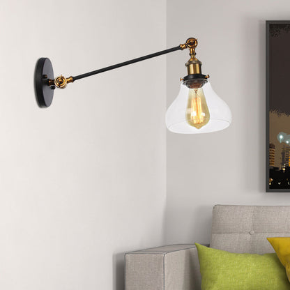 Frendorf | 1 Licht Binnenverlichting Armatuur Boerderij Zwart/Bronze/Brass Wandlamp met Pear Duidelijk Glazen Schaduw, 8"/12" L Arm