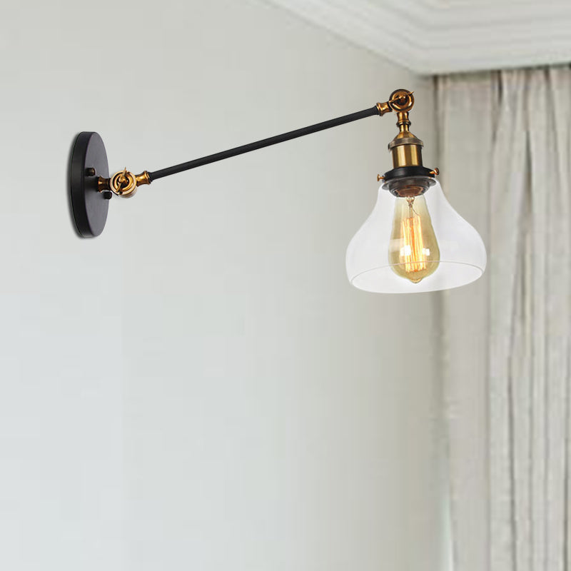 Frendorf | 1 Licht Binnenverlichting Armatuur Boerderij Zwart/Bronze/Brass Wandlamp met Pear Duidelijk Glazen Schaduw, 8"/12" L Arm