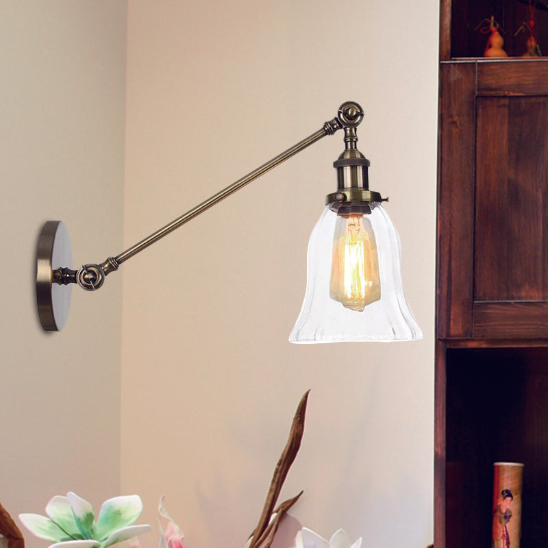 Frendorf | Schwarz/Bronze/Messing 1 Licht Wandbeleuchtungseinheit Vintage Klarglas Glocken Wandlampe mit Arm, 8"/12" Lang