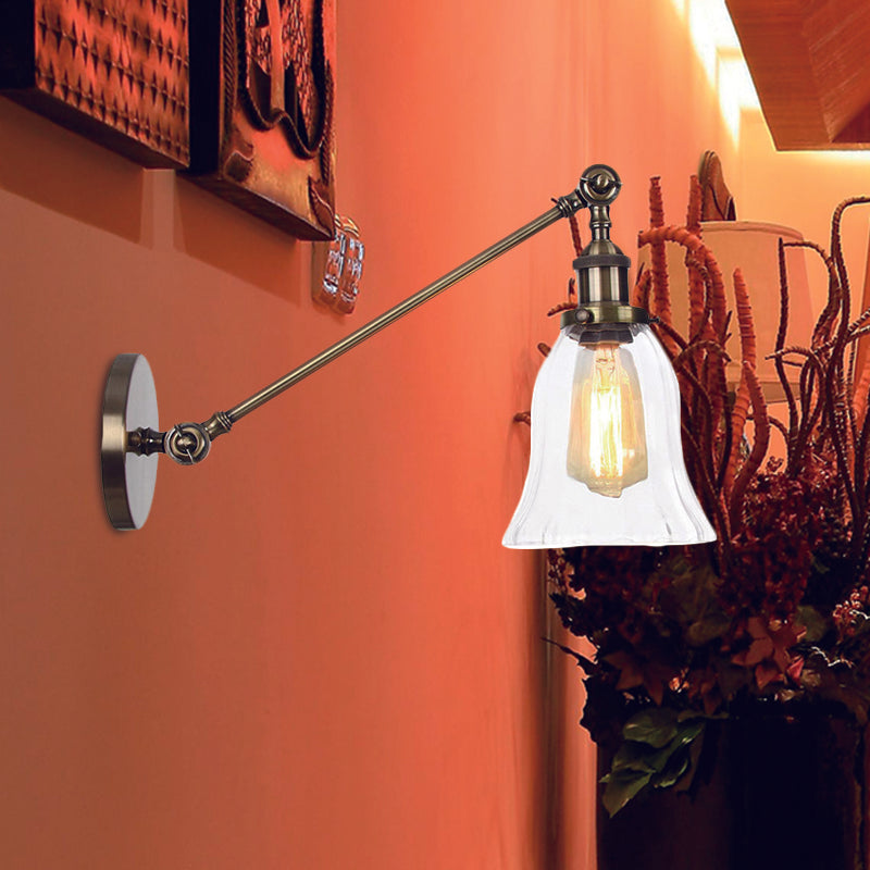 Frendorf | Schwarz/Bronze/Messing 1 Licht Wandbeleuchtungseinheit Vintage Klarglas Glocken Wandlampe mit Arm, 8"/12" Lang