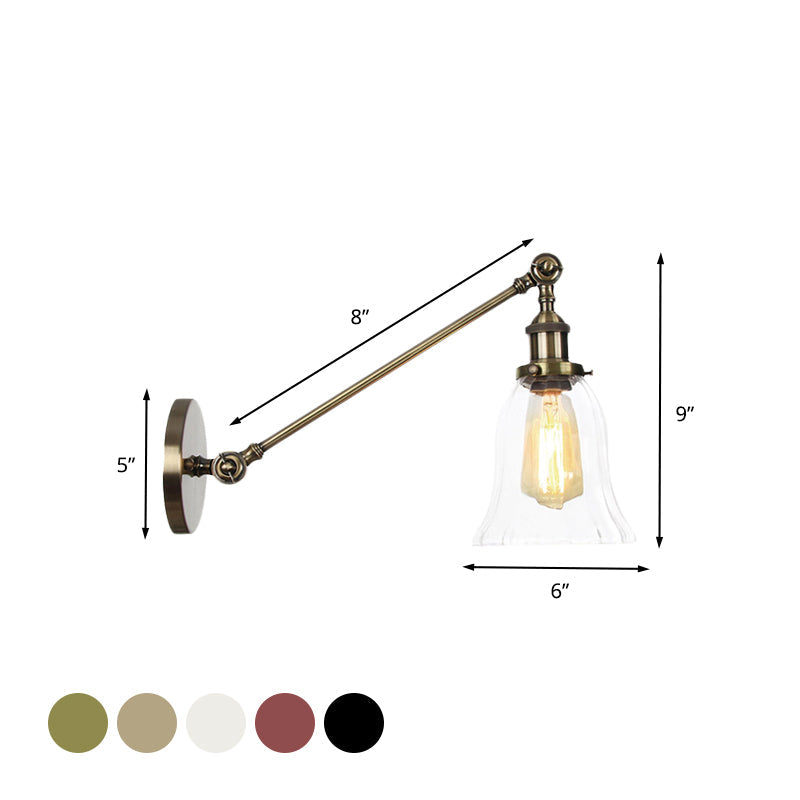 Frendorf | Schwarz/Bronze/Messing 1 Licht Wandbeleuchtungseinheit Vintage Klarglas Glocken Wandlampe mit Arm, 8"/12" Lang