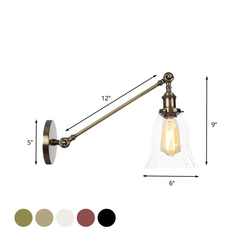 Frendorf | Schwarz/Bronze/Messing 1 Licht Wandbeleuchtungseinheit Vintage Klarglas Glocken Wandlampe mit Arm, 8"/12" Lang