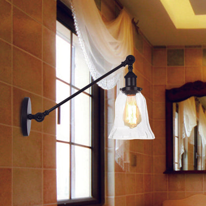Frendorf | Schwarz/Bronze/Messing 1 Licht Wandbeleuchtungseinheit Vintage Klarglas Glocken Wandlampe mit Arm, 8"/12" Lang