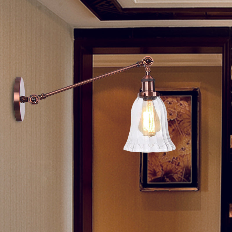 Frendorf | Schwarz/Bronze/Messing 1 Licht Wandbeleuchtungseinheit Vintage Klarglas Glocken Wandlampe mit Arm, 8"/12" Lang